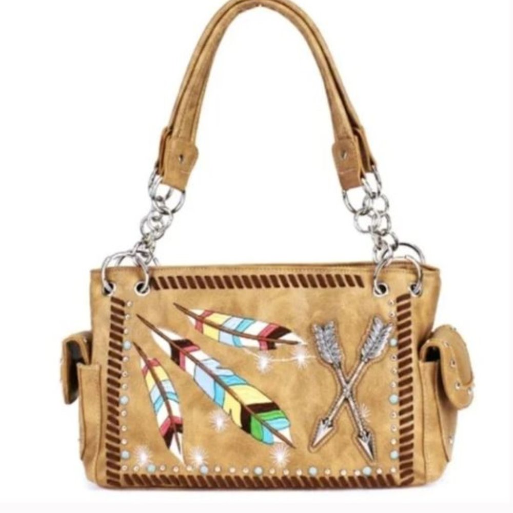 Tan Western Feather & Arrow Purse